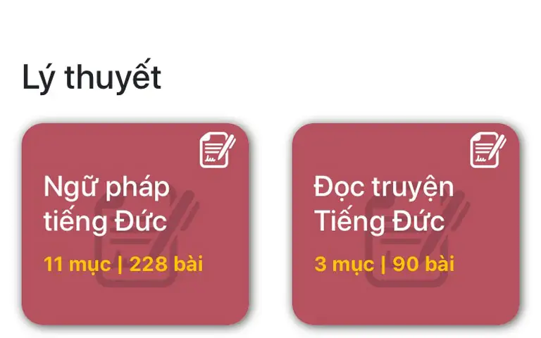 Các mục ngữ pháp trên ứng dụng học tiếng Đức miễn phí BLA