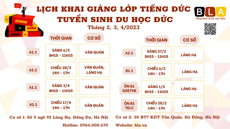 LỊCH KHAI GIẢNG KHÓA HỌC TIẾNG ĐỨC THÁNG 2, 3, 4/2023