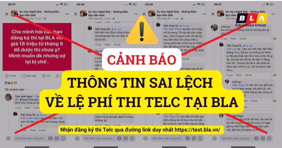 Thông báo: BLA đính chính thông tin về lệ phí thi Telc