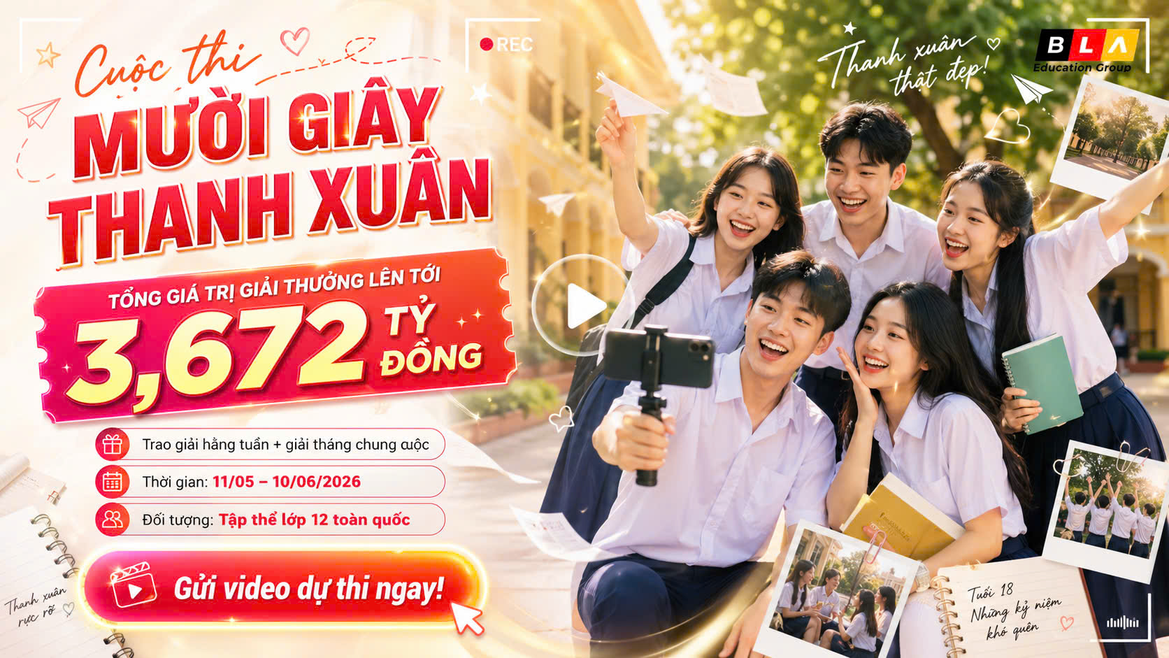 CUỘC THI “MƯỜI GIÂY THANH XUÂN” LƯU GIỮ KHOẢNH KHẮC ĐÁNG NHỚ LỚP 12